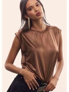 Anthropologie Porridge Brand Shimmer Muscle Tank in Bronze